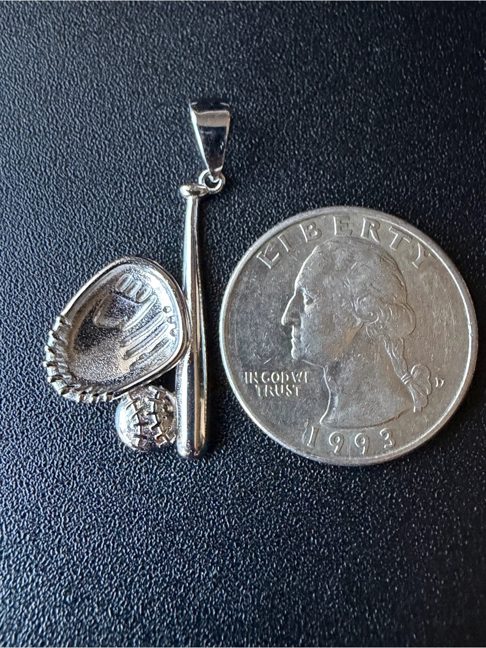 Silver-Tone Baseball Bat, Glove & Ball Pendant Necklace - Silver